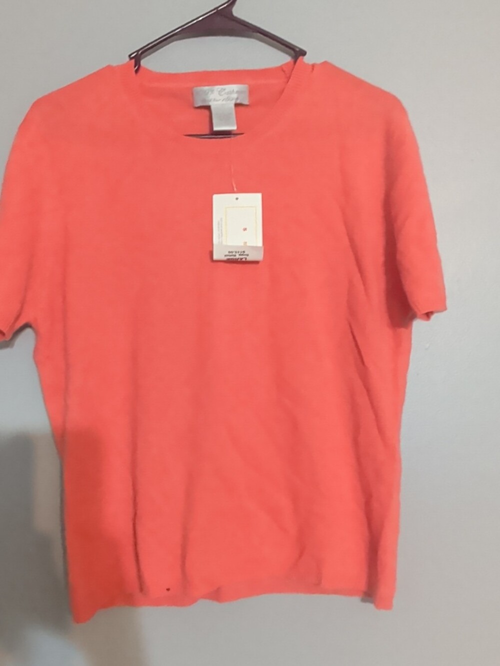 100% Cashmere Coral Short-Sleeve Knit Shirt With Imperfections